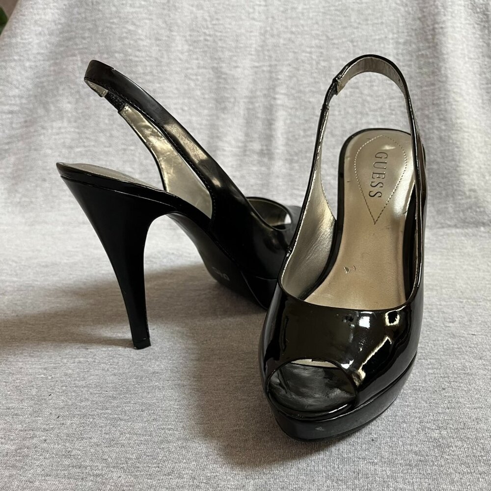 Guess Black Patent Leather Peep Toe Platform Heels.  Size 7M - Picture 11 of 12